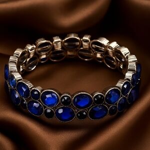Silver Blue Crystal Bracelet – Sparkling Oval Gems, Magnetic Clasp, Jewelry